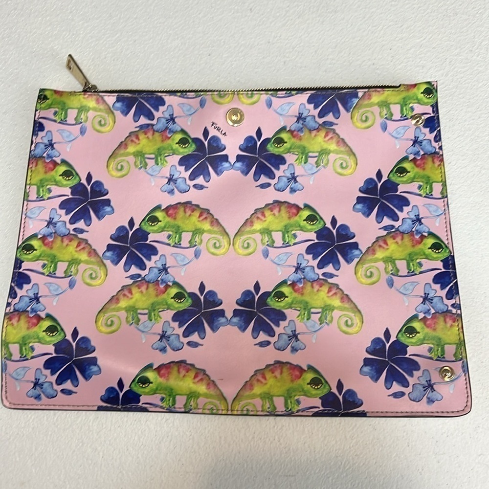 Furla Eden Tote Blue Leather with Interior Clutch Chameleon Print - Picture 8 of 16